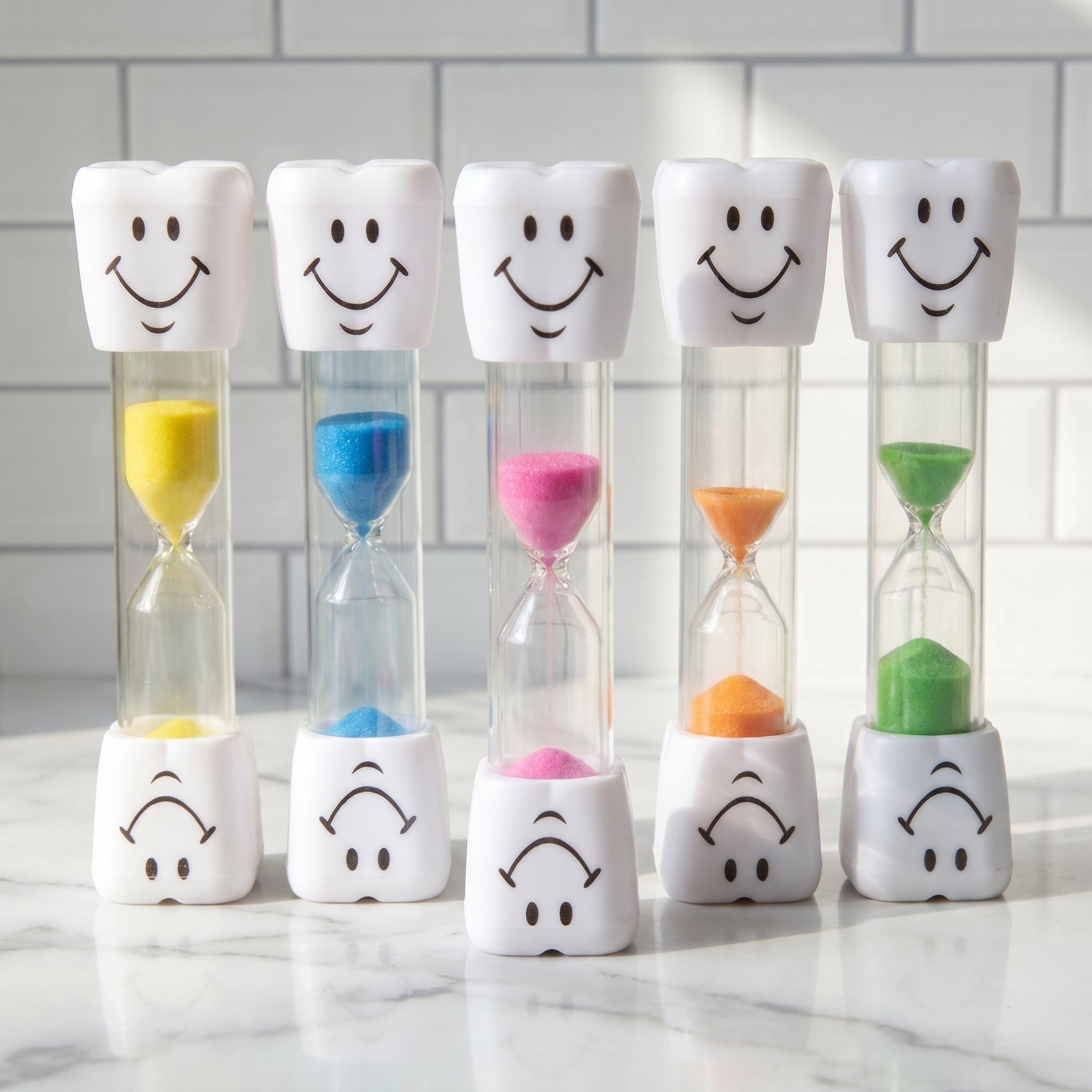 Kids’ 3-Minute Smiley Face Sand Timer for Toothbrushing - Tooth-Shaped, Drop-Resistant Design with Colorful Sand to Encourage Healthy Oral Habits (Multiple Colors Available)