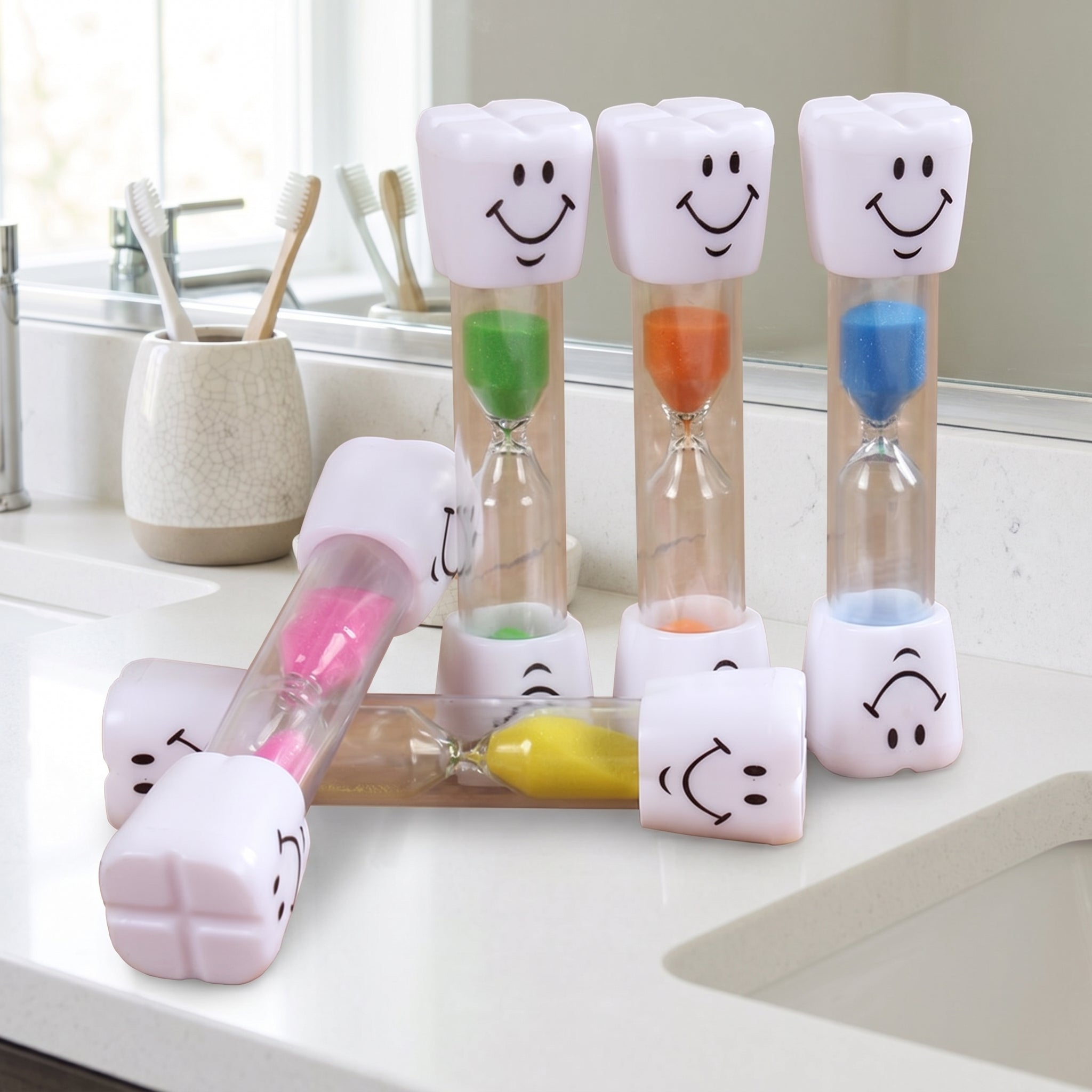 Kids’ 3-Minute Smiley Face Sand Timer for Toothbrushing - Tooth-Shaped, Drop-Resistant Design with Colorful Sand to Encourage Healthy Oral Habits (Multiple Colors Available)
