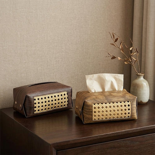 Retro Rattan Look Tissue Box Wooden Style Home Decor Napkin Holder